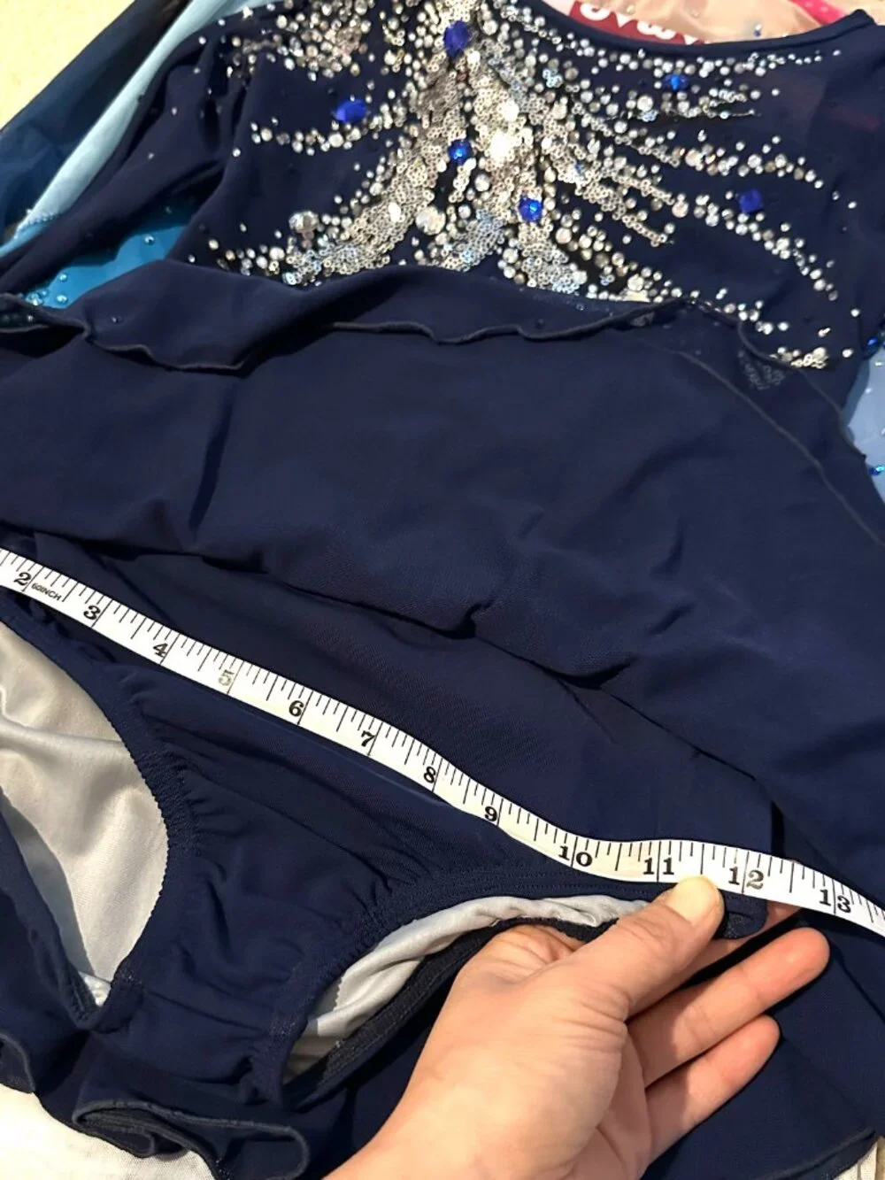 New Navy Blue Crystal Figure Skating Dress, Girls 10